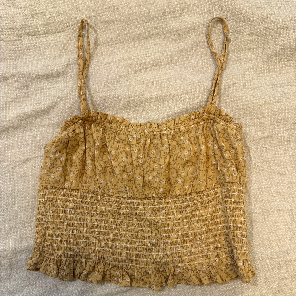 Yellow Floral Cropped Ribbed Tank